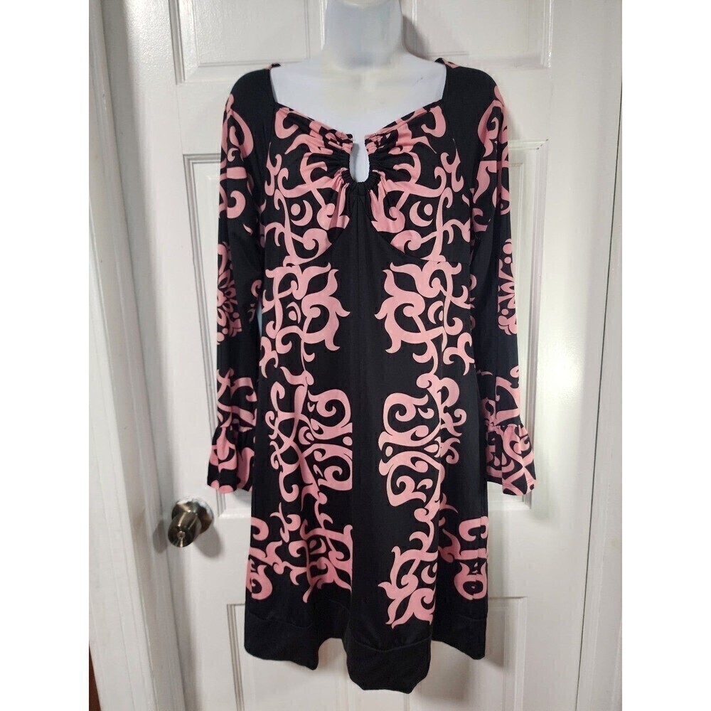INC International Concepts Geo Black Pink Print Empire Dress Medium Casual Chic